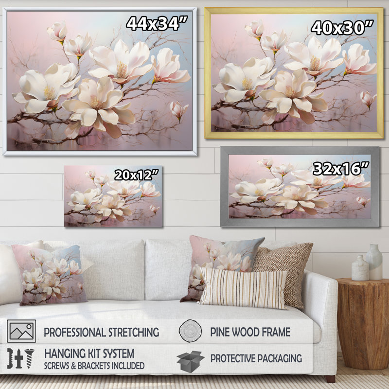 Sérénade de magnolias sur toile, Cadre flottant doré, H 30 po x l 40 po x P 1,5 po