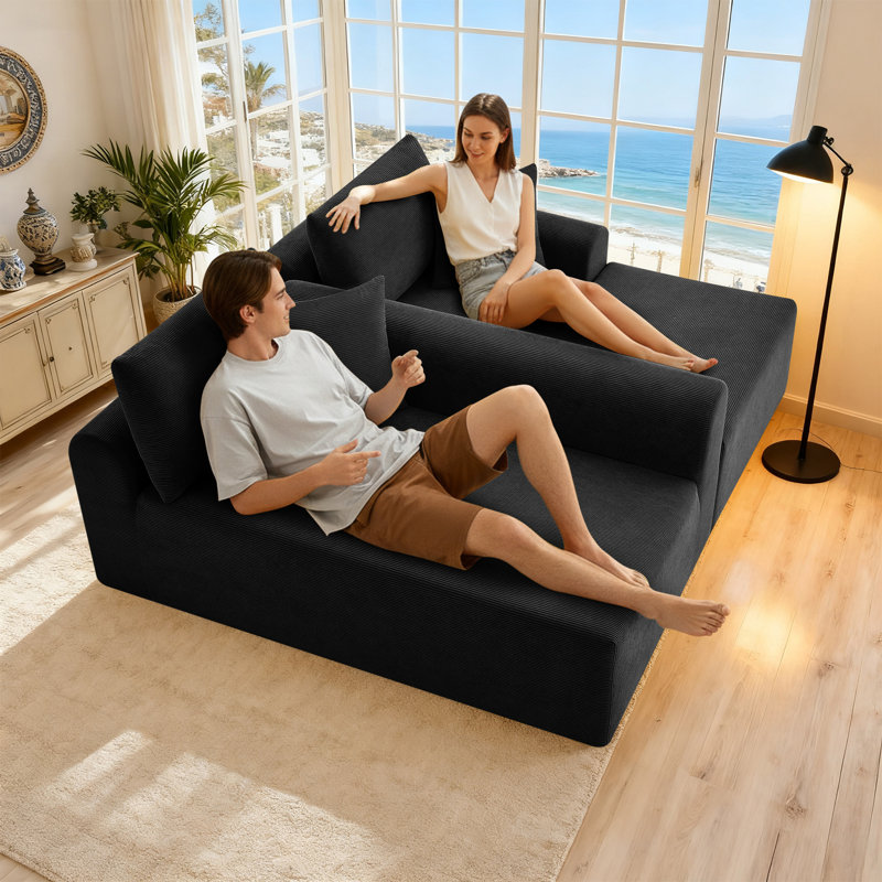 Canapé modulaire Boneless 103 po pour salon modulaire Cloud, Velours noir, Orienté à droite