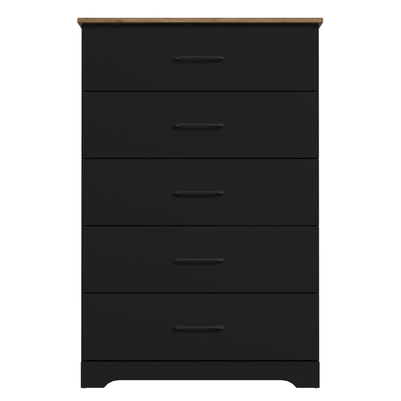Arkia 5 Drawer 31.5" W Dresser, Black/Knotty Oak 