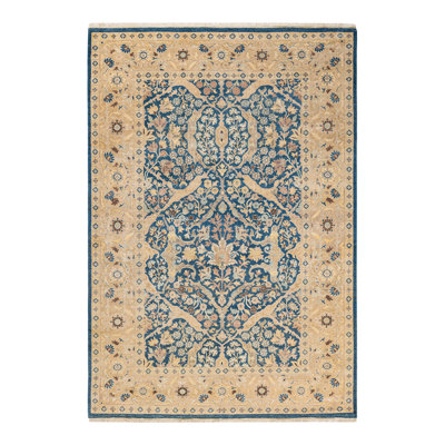Tapis unique bleu / brun noué à la main 6 pi 2 po x 8 pi 10 po Rosemari
