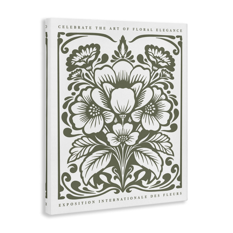 «Green Outline Floral Bouquet», art mural avec lettres et lignes, H 20 po x l 16 po