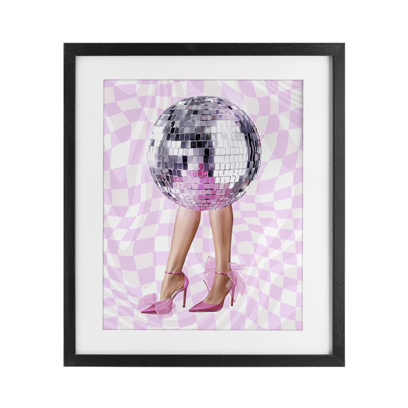 Glam Heels & Disco Ball Framed Print Under Glass, design by Ziwei Li, Midnight Black Frame, 16" H x 13" W