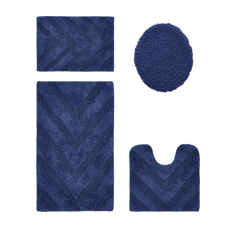 Hugo Premium 100% Cotton 2370 GSM 4-Piece Tufted Bath Rug Set with Non-Slip Spray Latex Backing, OEKO-TEX® Certified, Super Absorbent & Machine Washable, Navy