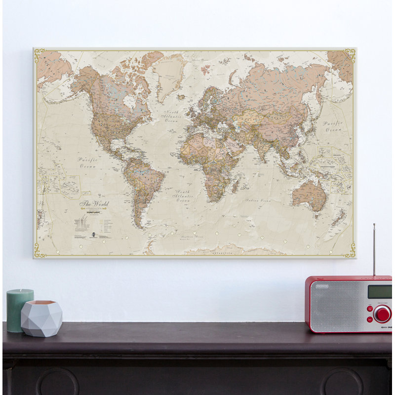 Antique World Map - Wrapped Canvas Print, 91cm H x 122cm W x 4cm D