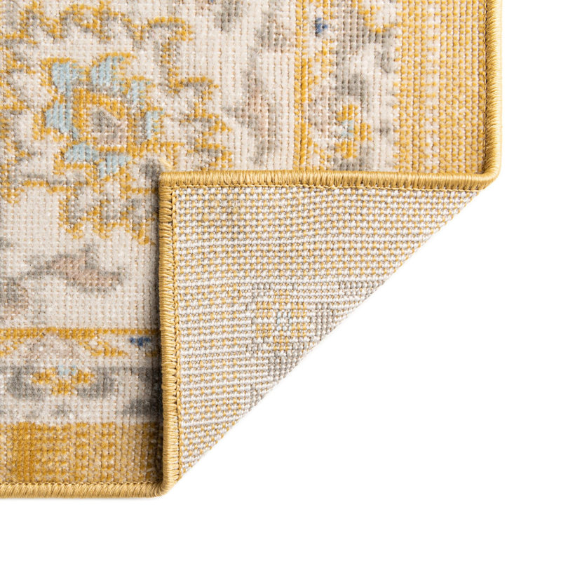 Tapis oriental toscan jaune Xion, Octogone 7 pi x 7 pi