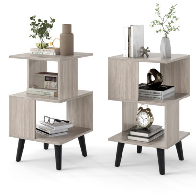 3-Tier Geometric Bookshelf Set Of 2 With Open Storage Shelves