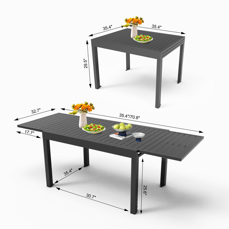 Aluminum Patio Extendable Dining Table 35"- 71", Dark Gray