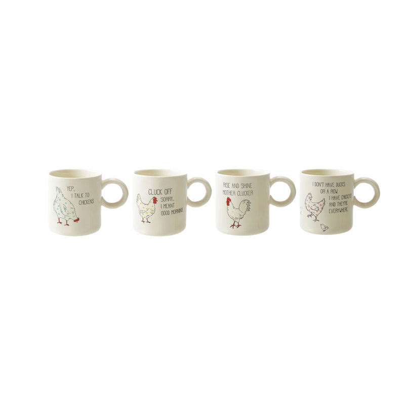 Stoneware Chicken And Saying Mug Set