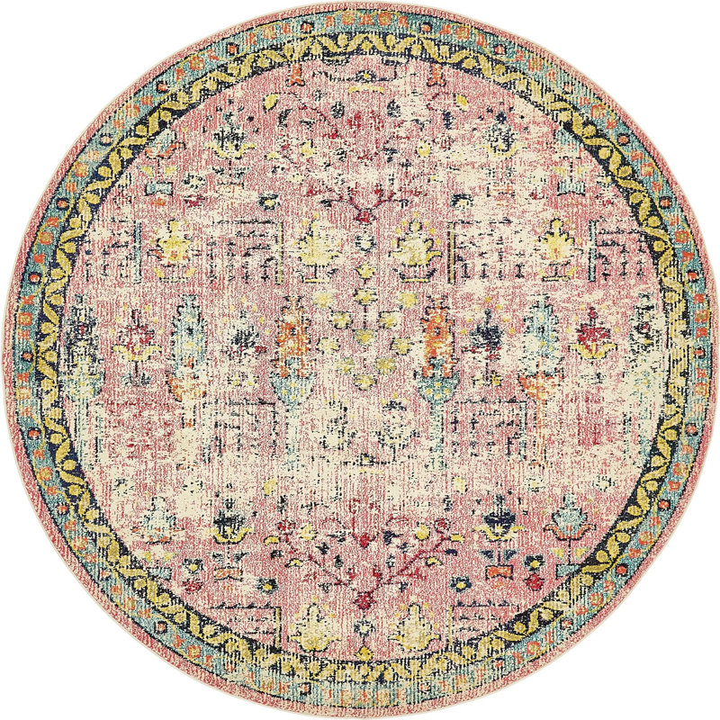 Tapis abstrait Ector, Rond 8 pi, Pink