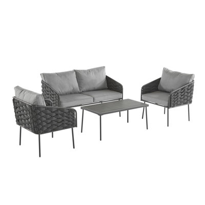 Ensemble de mobilier d'extérieur en métal 4 pièces, ensemble de canapé d'extérieur 4 places avec coussin, mobilier d'extérieur moderne pour terrasse, jardin, cour, balcon, gris