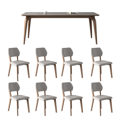 White Ash Sintered Stone Table And Oak Chairs Set 8 - Person Four Leg Dining Set