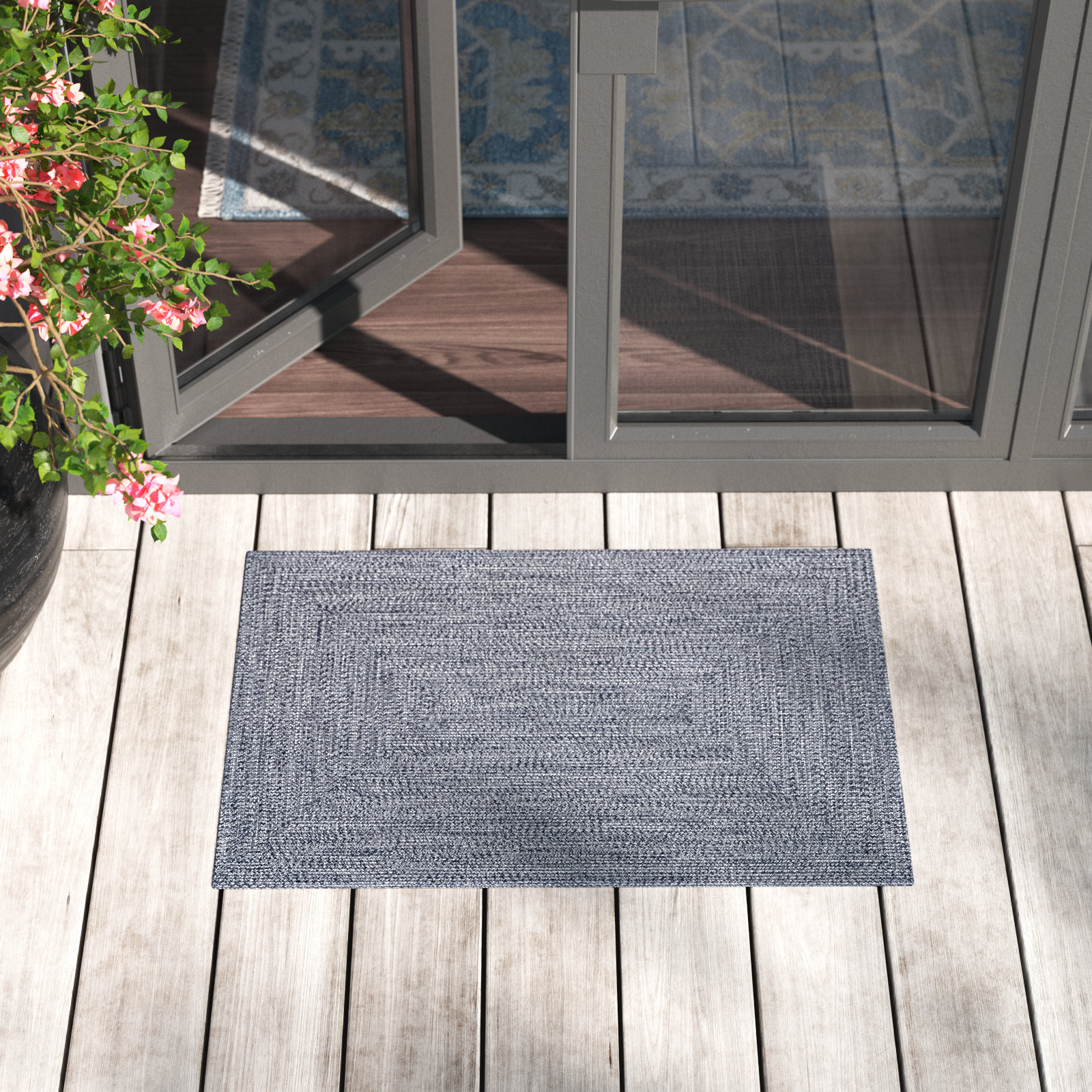 Edie Hand Braided Blue Indoor / Outdoor Area Rug, Rectangle 2' x 3'