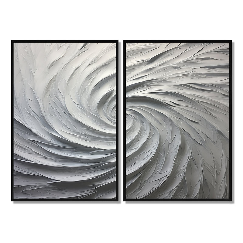 «White Majestic Motion - Abstract Spirals», art mural, 36" H x 48" W, Impression encadrée flottante, Black