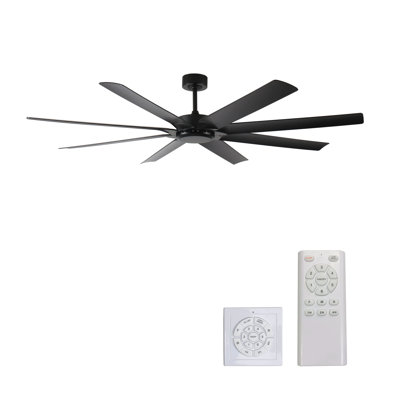Ventilateurs de plafond 72 pouces sans lumière avec télécommande, 8 pales réversibles, moteur à courant continu silencieux, fonction minuterie, ventilateur de plafond industriel à 6 vitesses pour la cuisine de la chambre à coucher (noir)