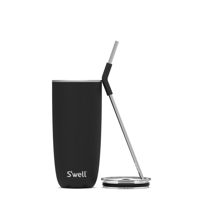 Swell Stainless Steel Tumbler with Straw - Pyrite - Triple-Layered Vacuum-Insulated Containers, Onyx, 24 oz.