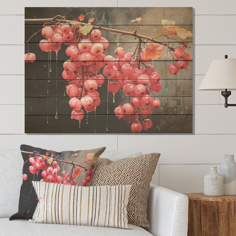 Fuchsia rétro rose et noir - Fuschia sur bois, H 10 po x l 20 po