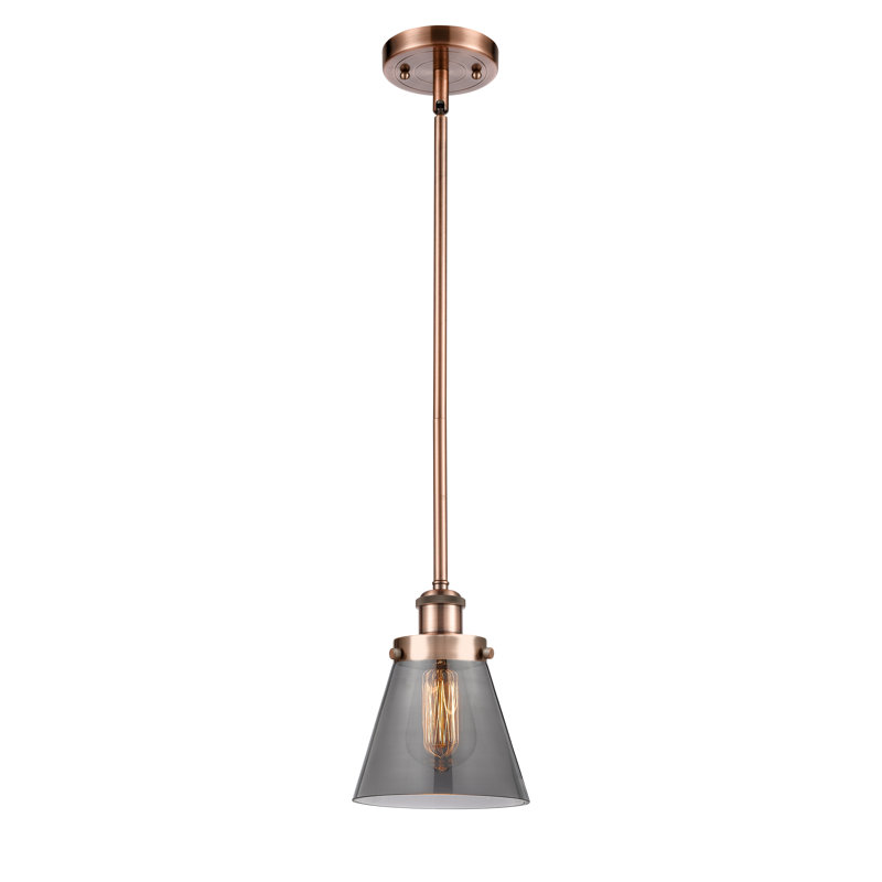 Mini-luminaire suspendu à cordon 1 lumière Ballston Urban Cone, Plaqué couleur fumée, Cuivre antique, DEL