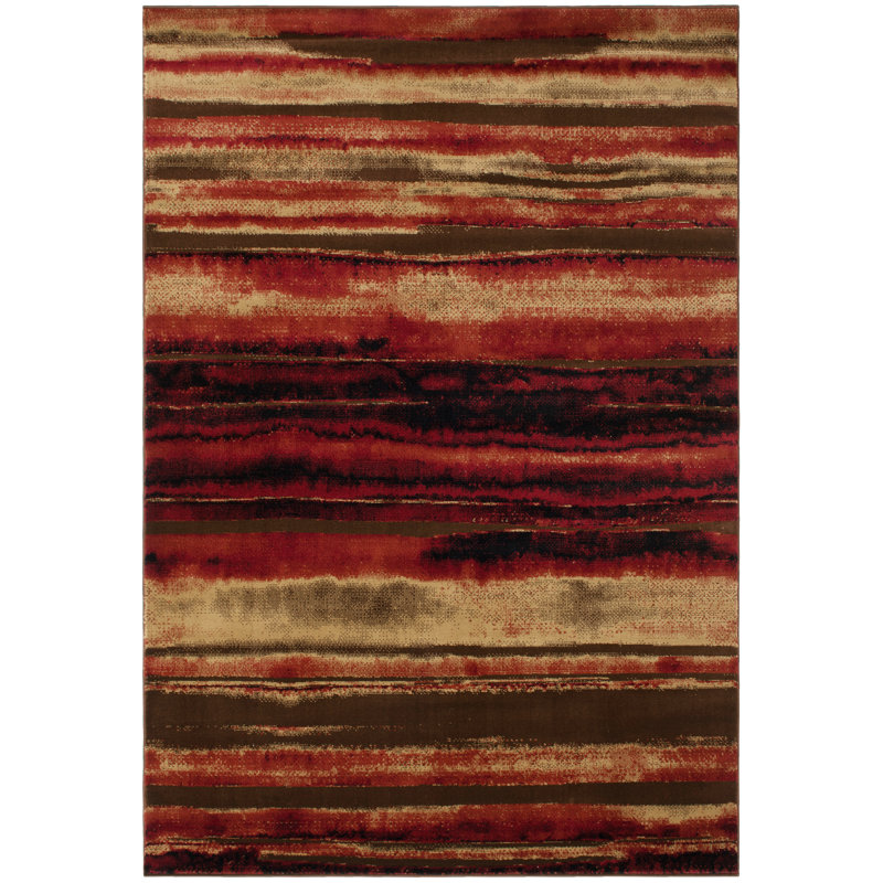Tapis tissé à la machine jaune / noir / rouge / brun, Rectangle 2 pi 3 po x 3 pi 3 po