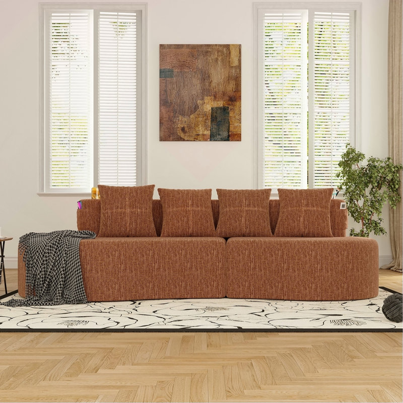 Canapé modulaire incurvé moderne 3 places, Orange