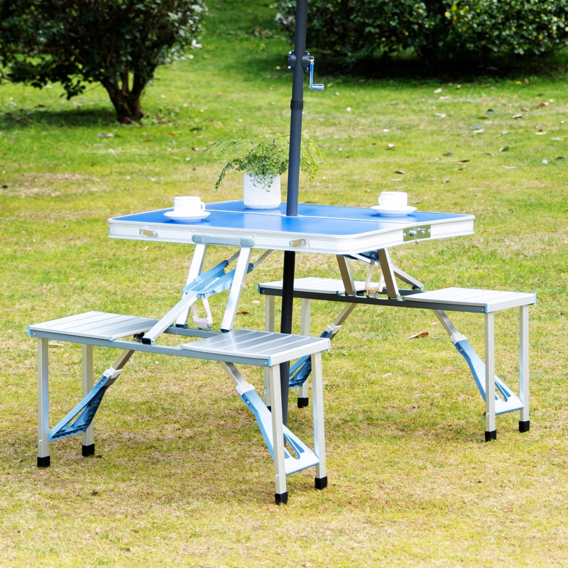 Table de pique-nique pliante avec trou pour parasol Outsunny