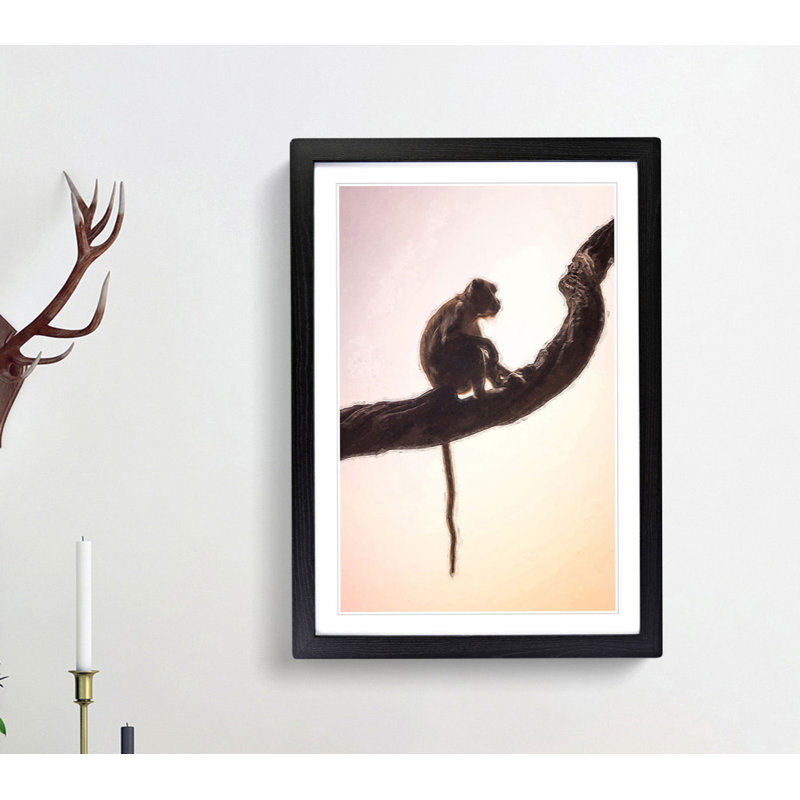 Long-Tailed Macaque Monkey in Abstract - Framed Print, 50cm H x 35cm W x 2cm D, Black