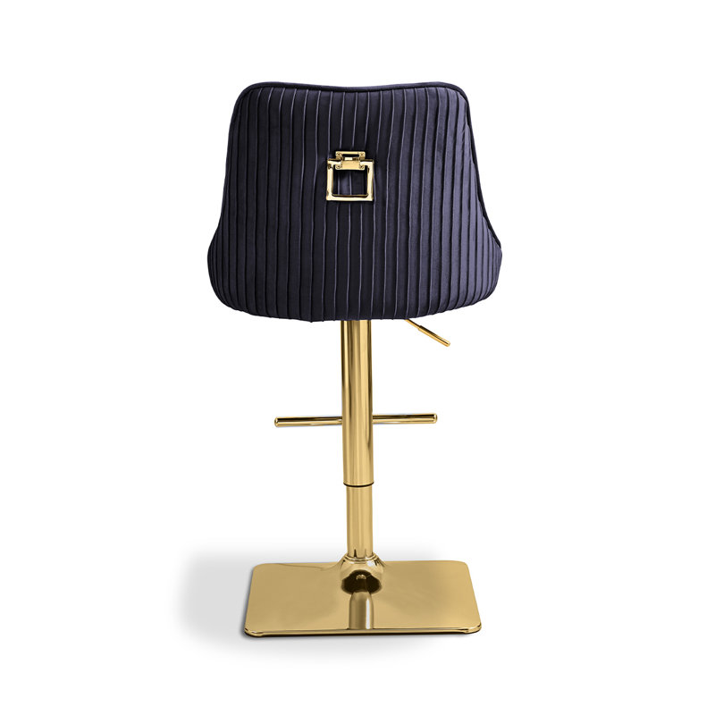 Ajai Swivel Upholstered Adjustable Height Counter Stool with Metal Frame, Black/Gold