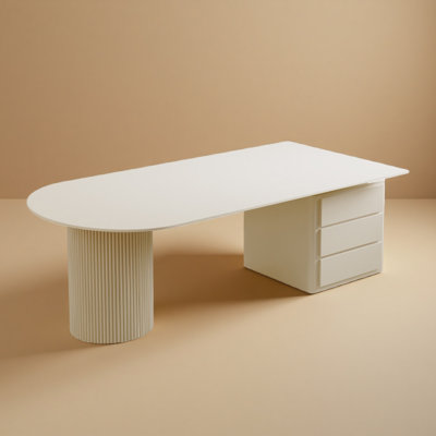 Bureau en pierre frittée clair de luxe avec tiroirs