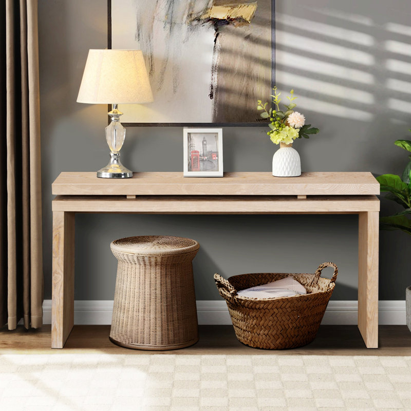 Console de ferme, table de vestibule en bois, table étroite pour le salon, Naturel antique, blanc délavé