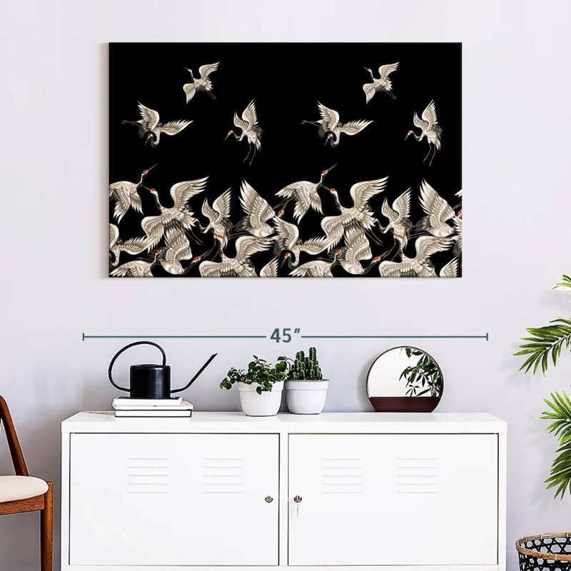 Brampt White Japanese Cranes, 26" H x 39" W