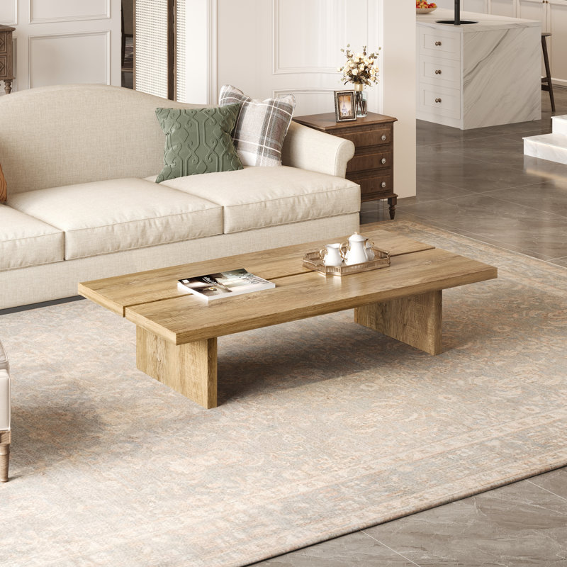 Table basse en bois, table basse rectangulaire, H 12,6 po x l 55 po x P 27,5 po, Brun
