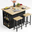 3 Pieces Kitchen Island Set with Storage Cabinet, Drawers, and 2 Stools-526239271-517228156