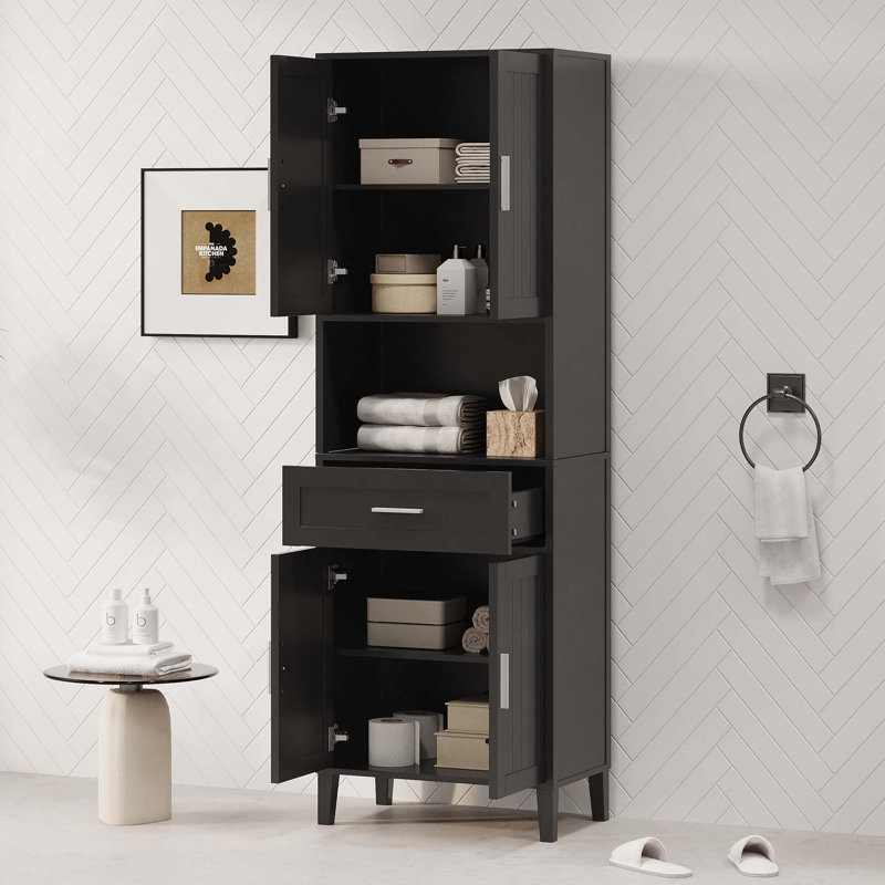 70.9-Inch High Freestanding Tall Bathroom Cabinet With 1 Drawer, 4 Soft-Close Doors, 2 Adjustable Shelves & Open Storage For Bathroom, Living Room, Laundry Room