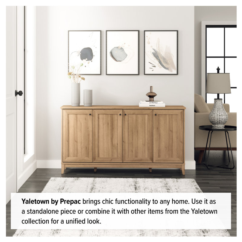 Oak 4-Door Shaker Style Storage Cabinet with Adjustable Shelving