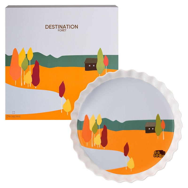 Round Non-Stick Ceramic Pie Dish with Scenic Design