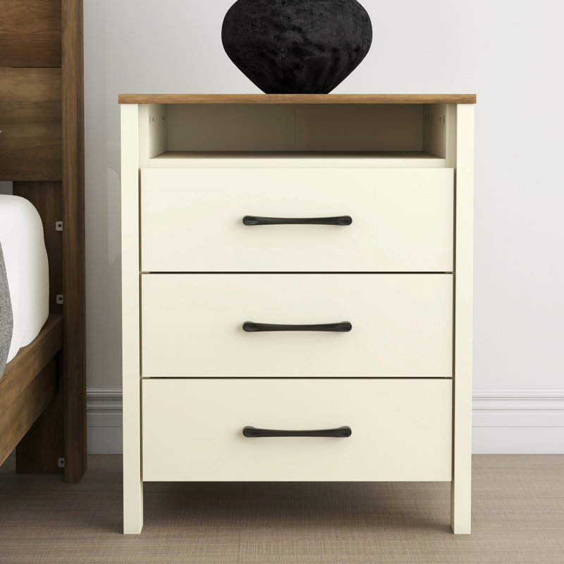 Allysyn 26.1" 3 Drawer Nightstand, Ivory/Knotty Oak