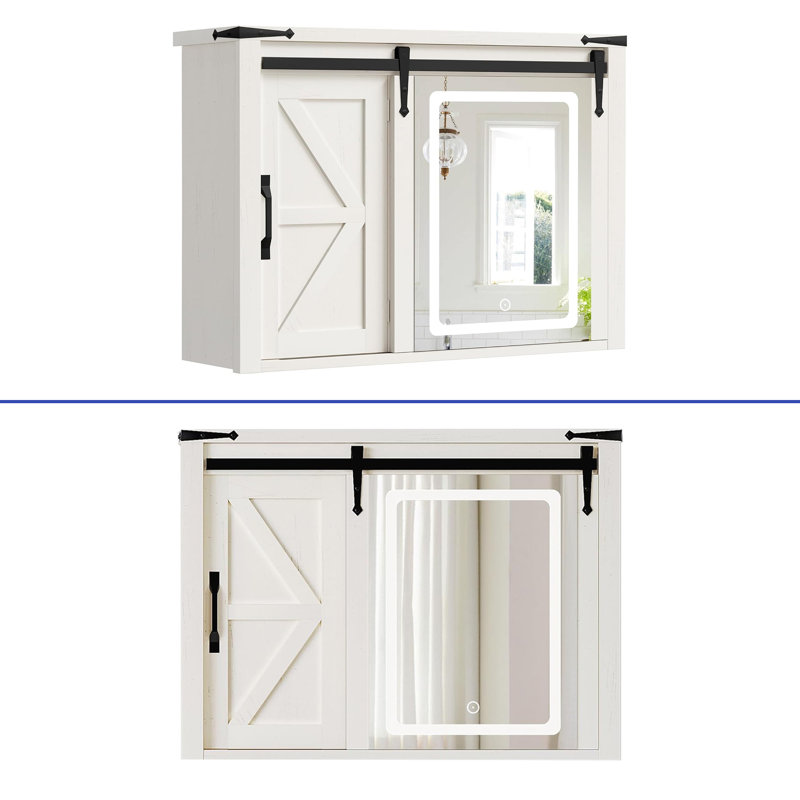 White Cabinet with LED Lights Mirror