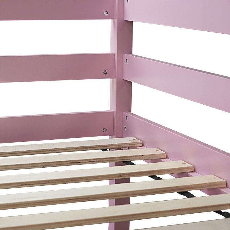 Twin High Loft Bed, Rubber Wood  Loft Bed with Safety Guardrail, built-in desk, ladder,Pink, Pink
