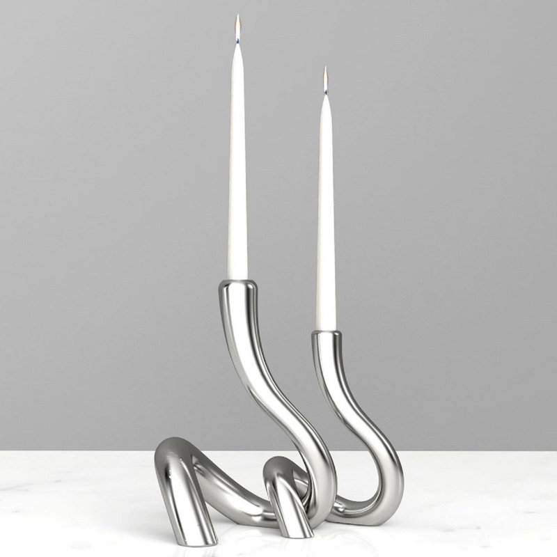 Serpente 8" Silver Aluminum Modern Candlestick