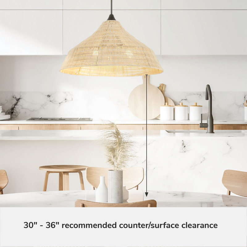 Large Brushed Nickel Globe Pendant Light with Rattan Shade