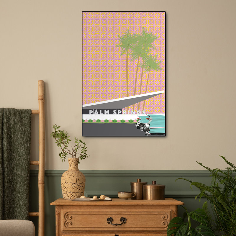 Reproduction d'art sur toile en métal Steventix - Palm Springs with Convertible par Jen Bucheli