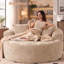 Chaise longue ronde surdimensionnée de 148 cm de large avec coussins, aucun assemblage requis-1419797687