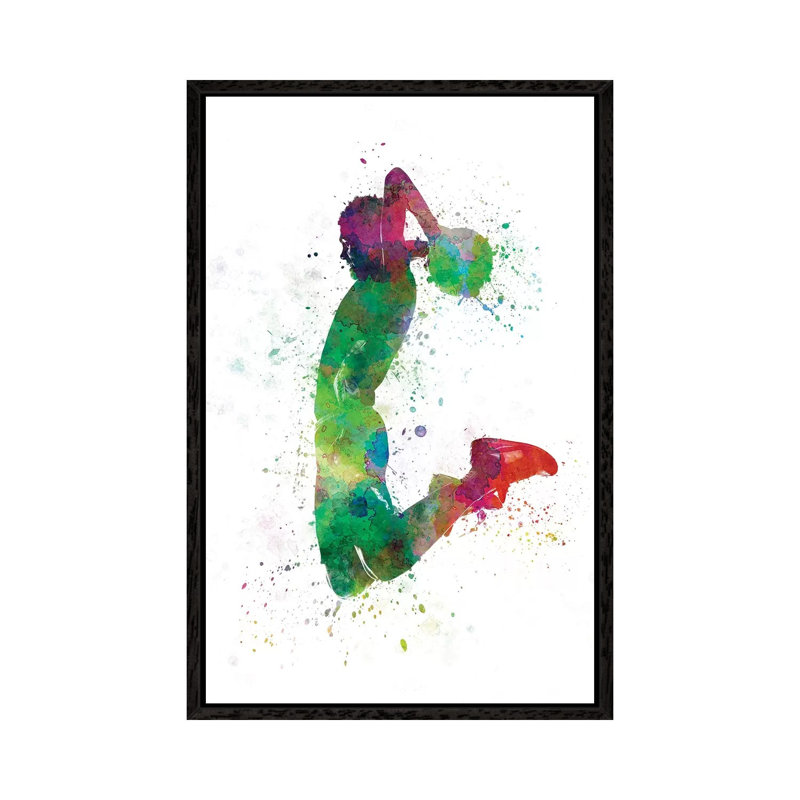 Young Man Basketball Player Dunking II by Paul Rommer - Painting on Canvas, 101.6 cm H x 66.04 cm W, Black Framed