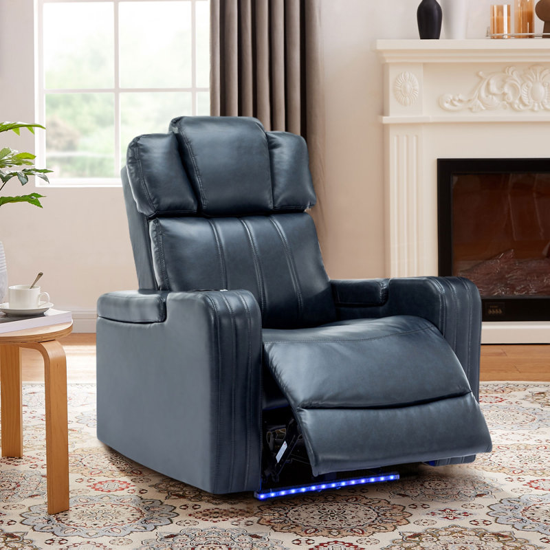 Fauteuil inclinable pivotant en cuir Khymir Vegan, Bleu
