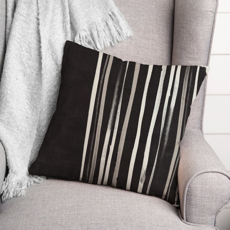  Thin Stripes Outdoor Square Pillow Cover & Insert, Black
