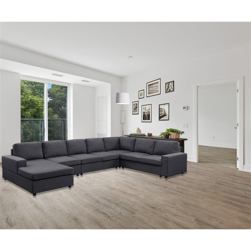Canapé modulaire avec méridienne réversible 146,5 po Hayden, Lin gris foncé