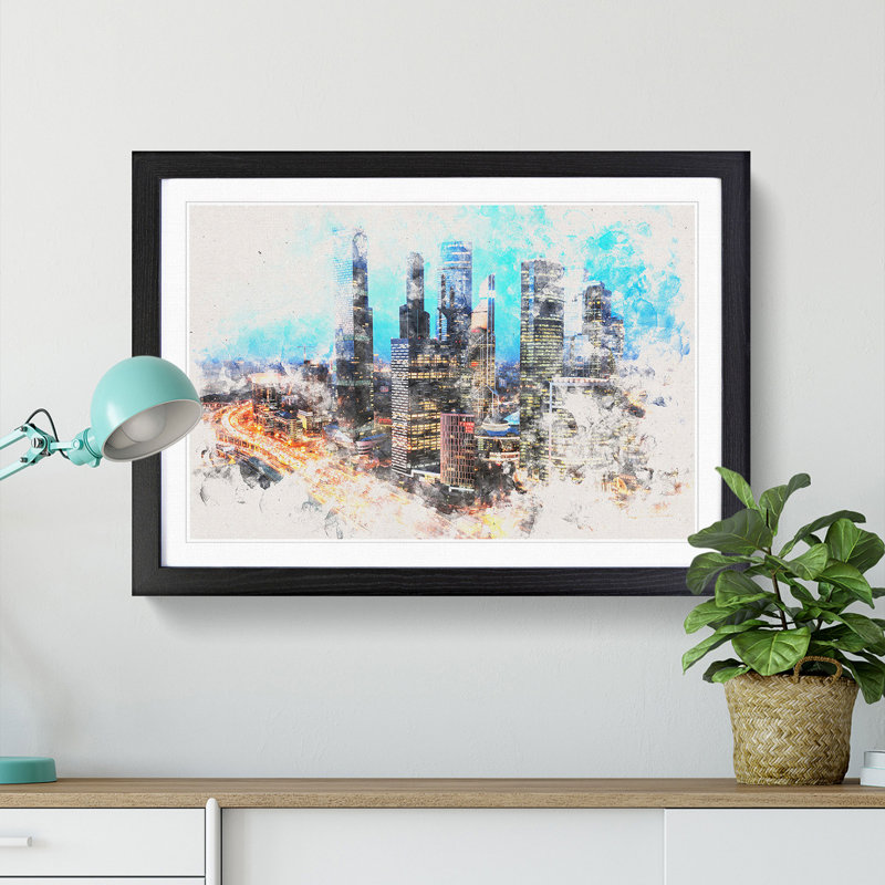Moscow Russia Skyline - Framed Print, 62cm H x 87cm W x 2cm D, Black Framed