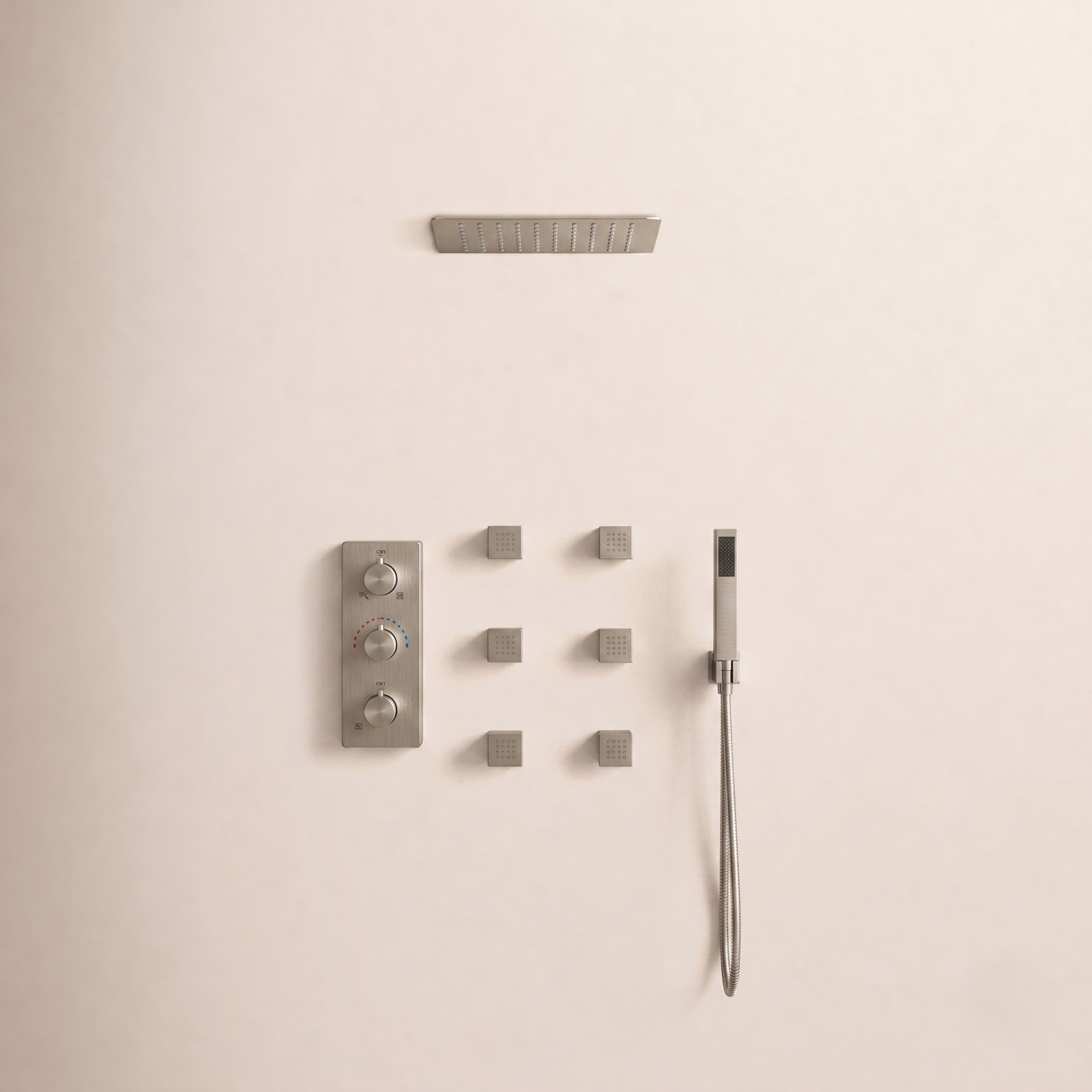 12" Thermostatic LED Rainfall Shower System, Brushed Nickel