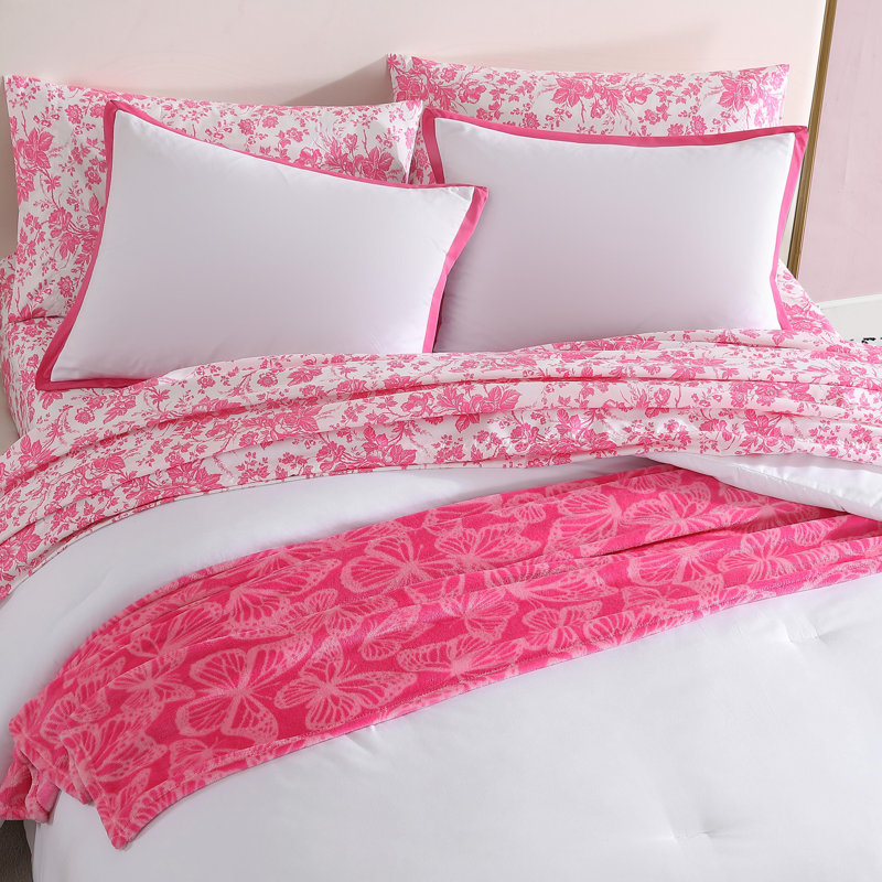 Hotel Signature Betsey Johnson Signature Solid Reversible Comforter Set, Pink/White, Twin Comforter + 2 Additional Pieces