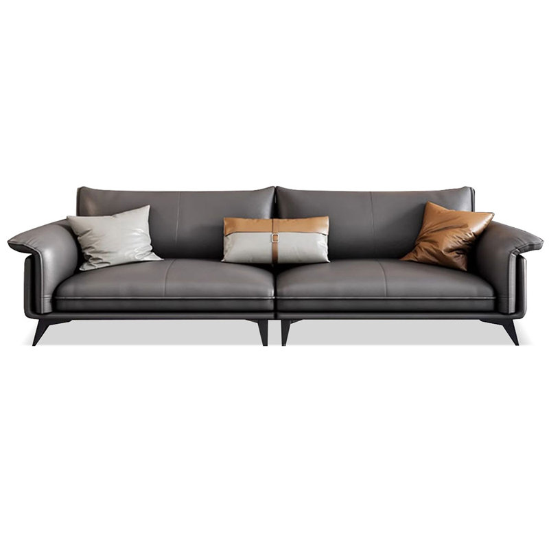 Coussin modulaire en cuir véritable, Gris, H 34,65 po x l 94,49 po x P 38,58 po, 3