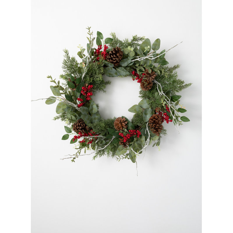 Couronne de pin et baies artificielle Ophir, H 24 po x l 24 po x P 8 po